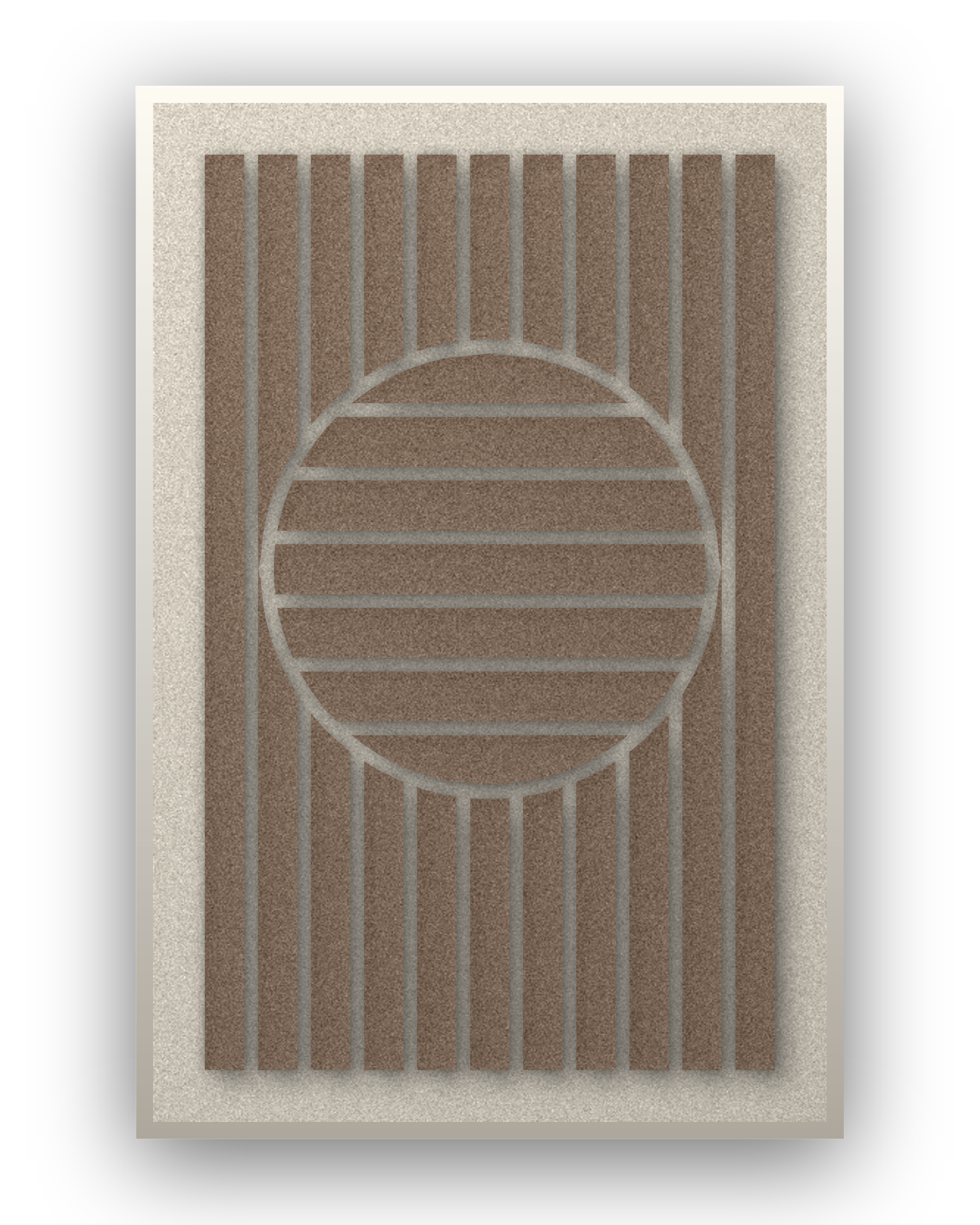 Panneau en feutre acoustique Sun Rings Cocoa avec cadre caisse blanc, détouré