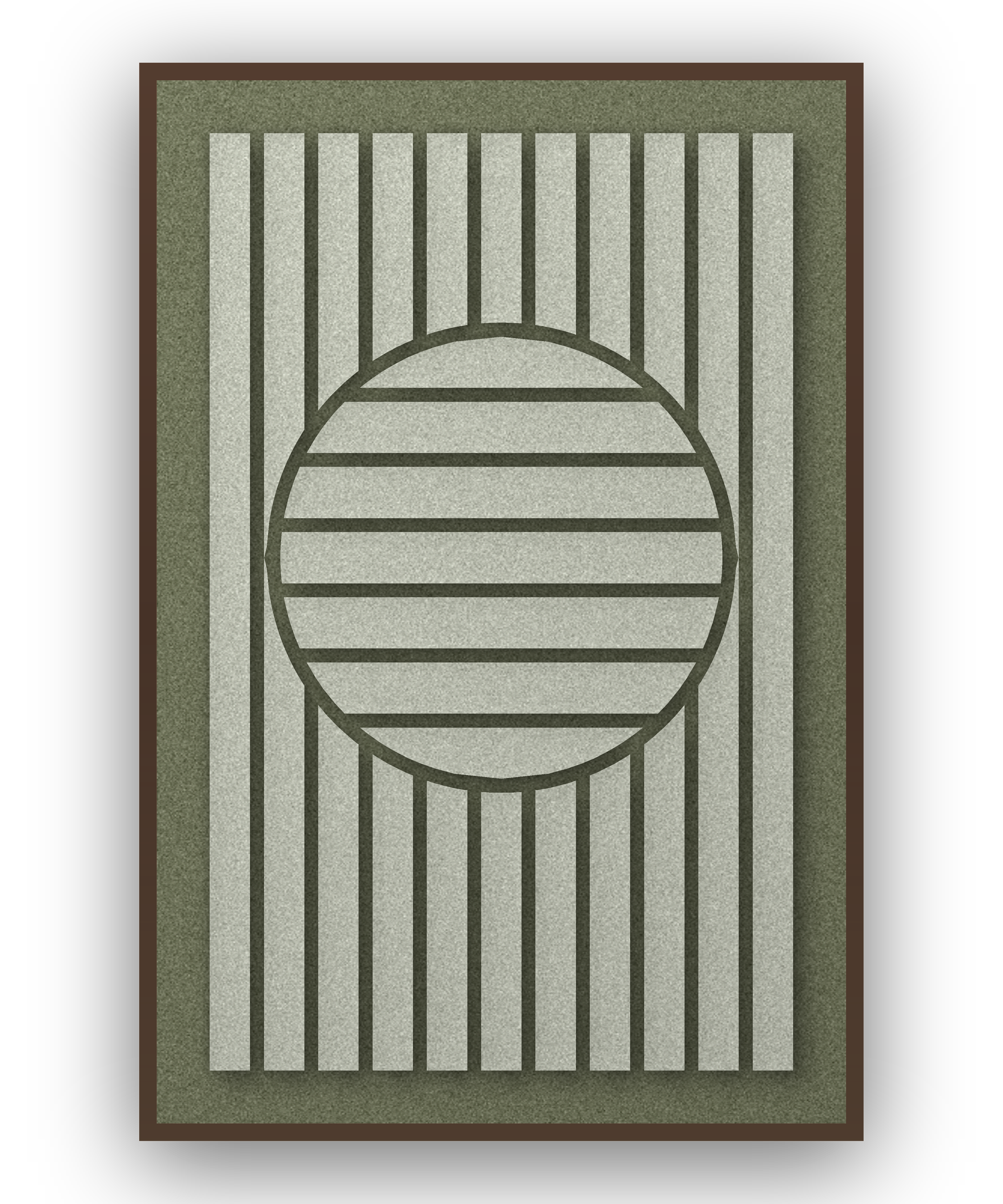 Sun Rings Fern Akustikfilz-Paneel mit kastanienbraunem Schattenfugenrahmen (Wenge), freigestellt