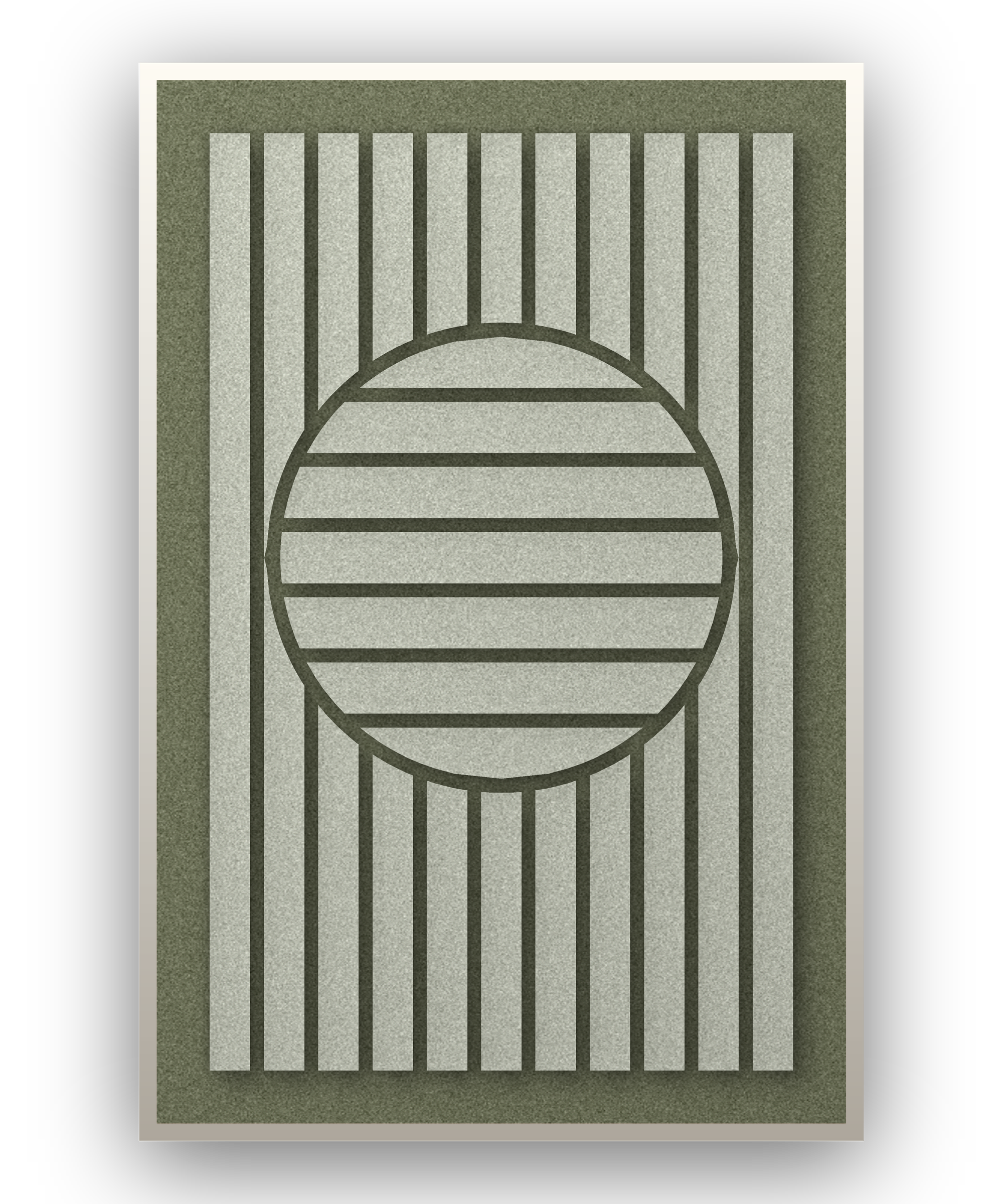 Sun Rings Fern Akustikfilz-Paneel mit weißem Schattenfugenrahmen, freigestellt