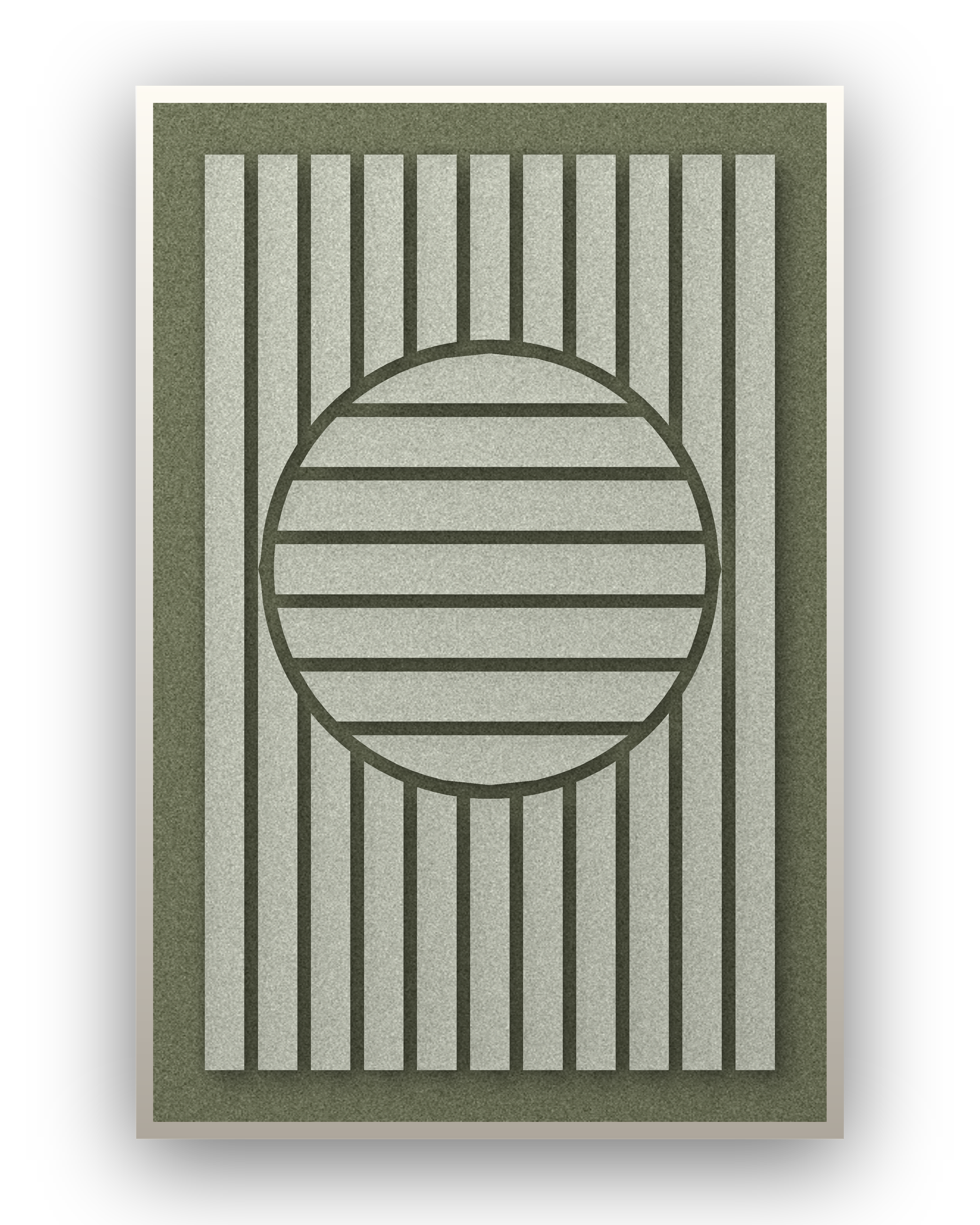 Panneau en feutre acoustique Sun Rings Fern avec cadre caisse blanc, détouré