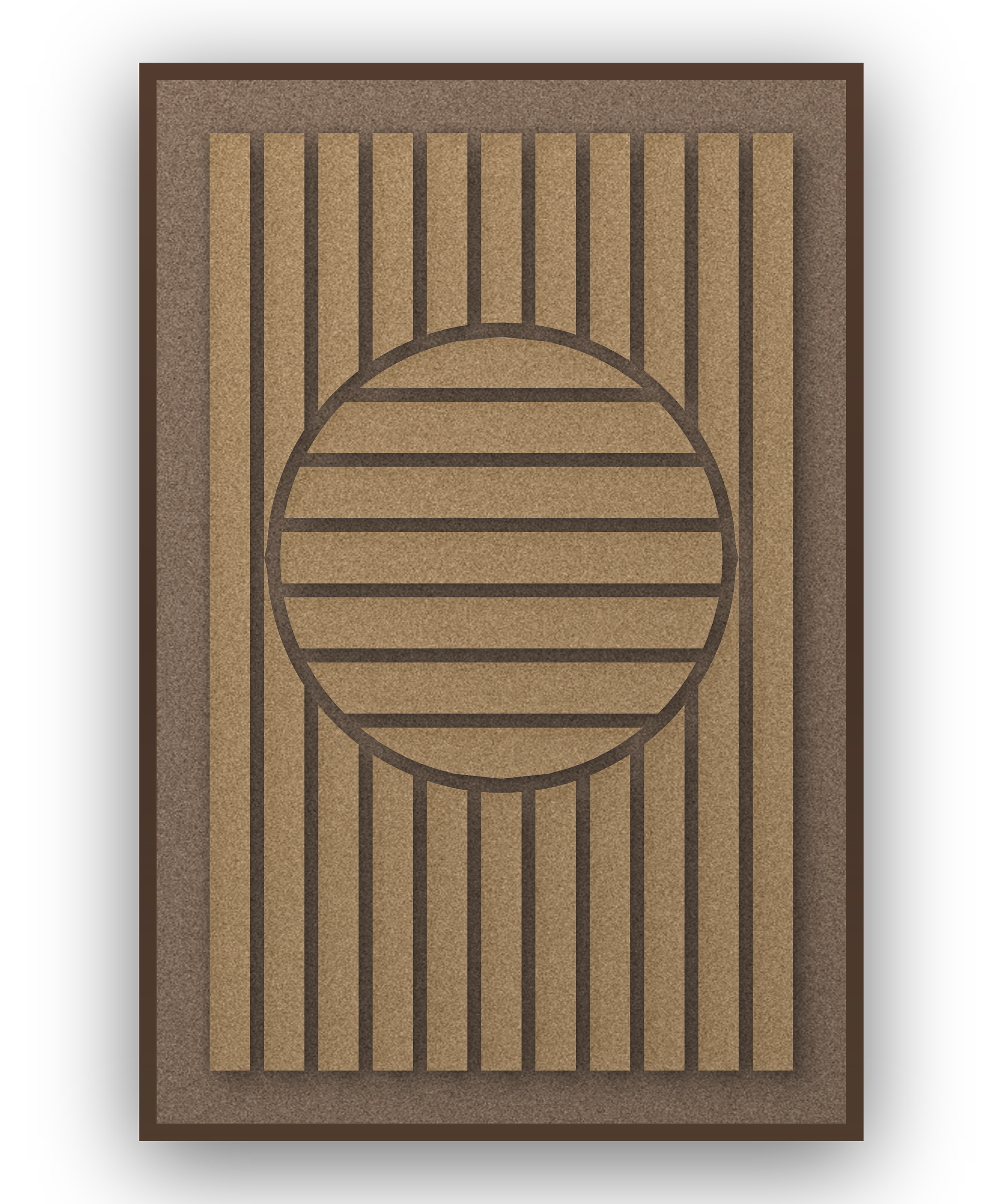 Sun Rings Latte Akustikfilz-Paneel mit kastanienbraunem Schattenfugenrahmen (Wenge), freigestellt