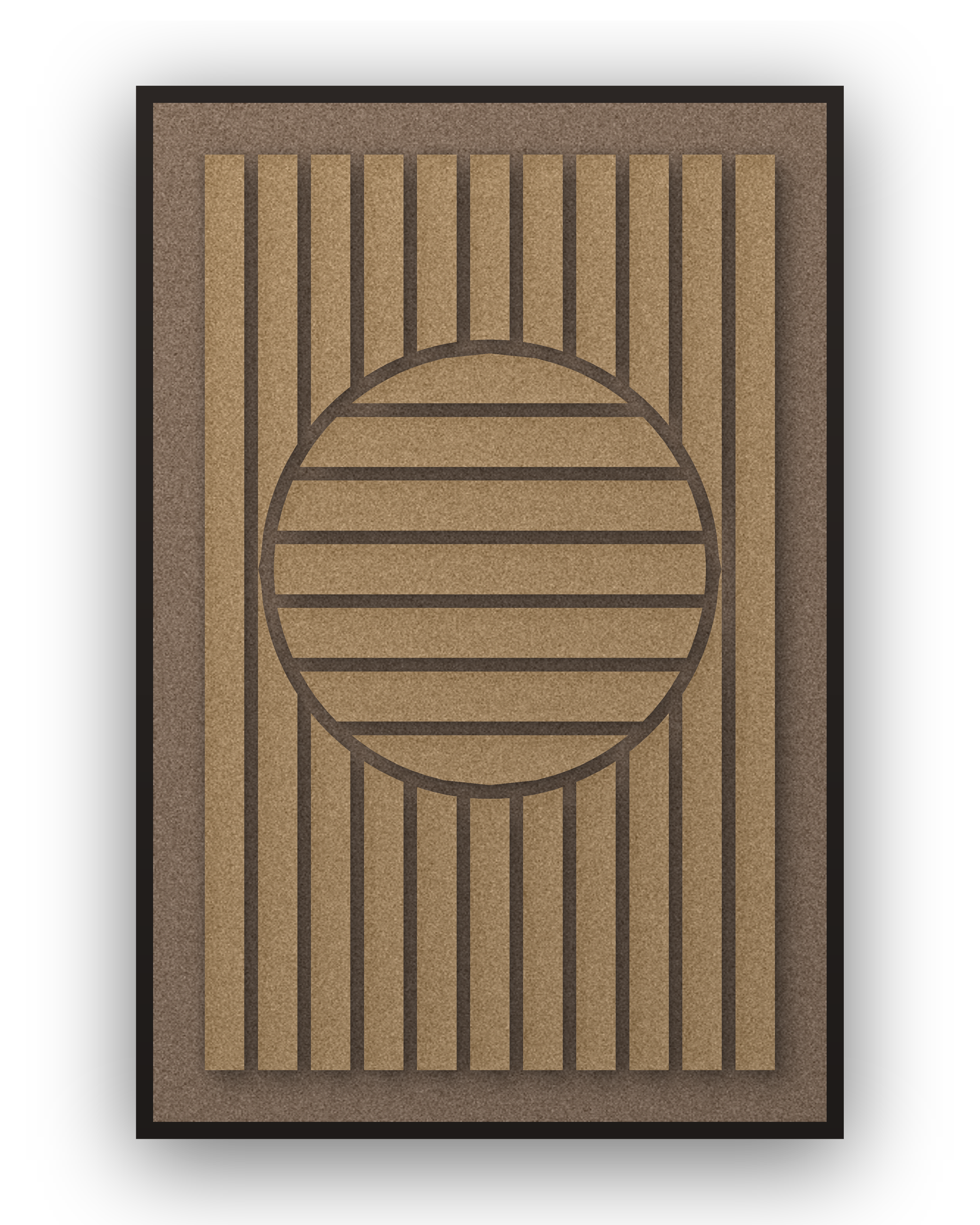 Panneau en feutre acoustique Sun Rings Latte avec éléments appliqués brun latte sur brun café, cadre caisse noir