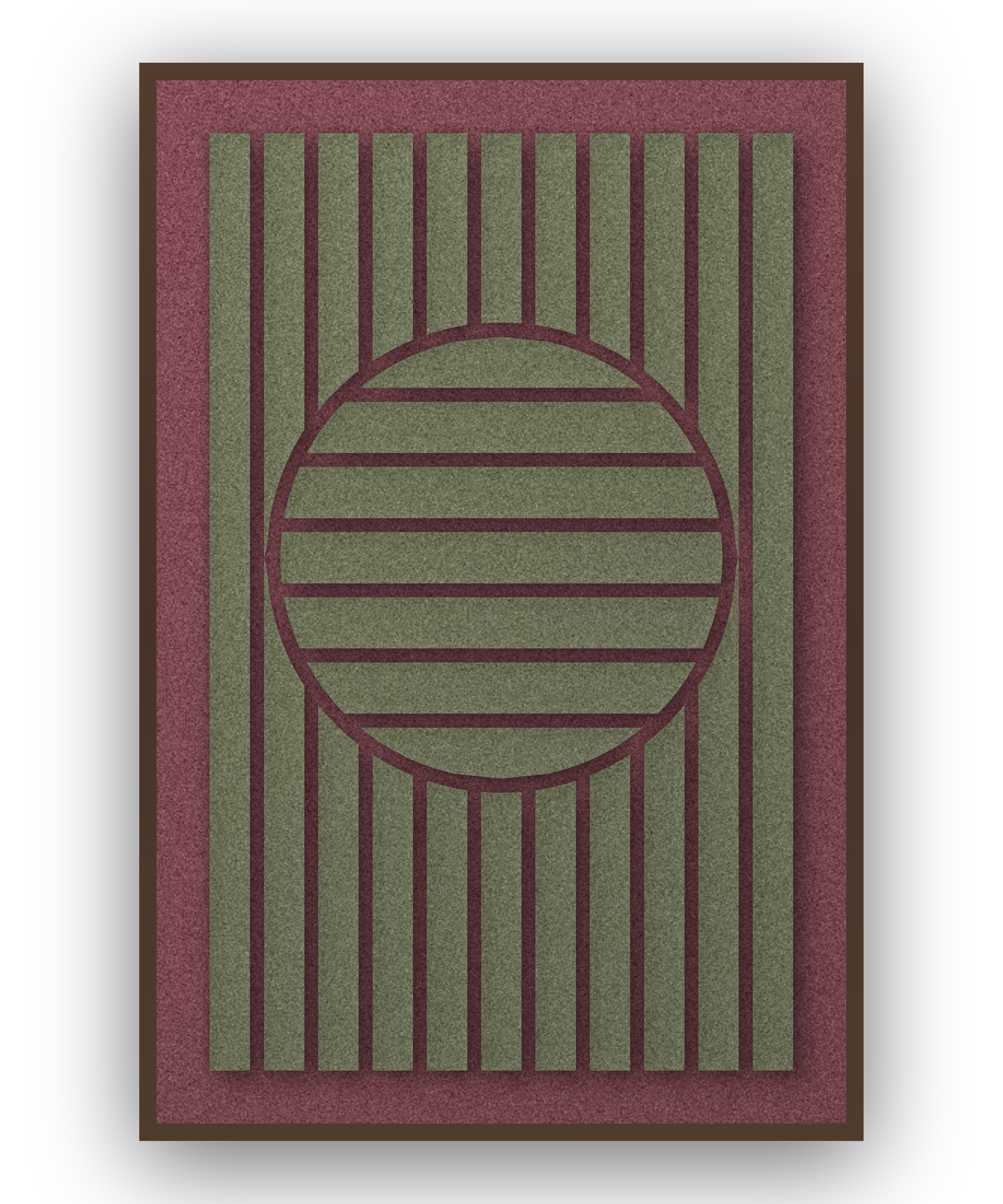 Sun Rings Wine Akustikfilz-Paneel mit kastanienbraunem Schattenfugenrahmen (Wenge), freigestellt