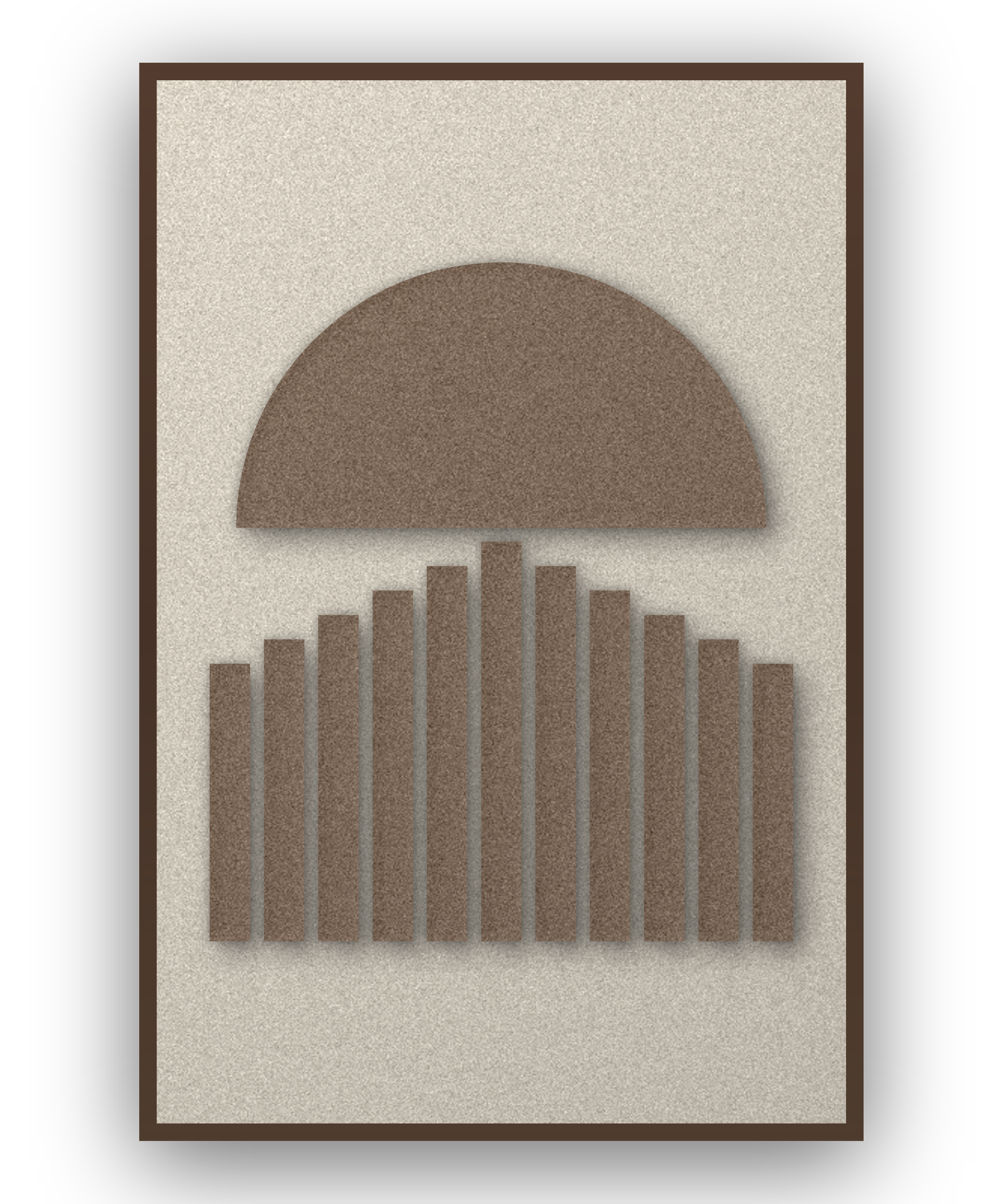 Sunset Stripes Cocoa Akustikfilz-Paneel mit kastanienbraunem Schattenfugenrahmen (Wenge), freigestellt