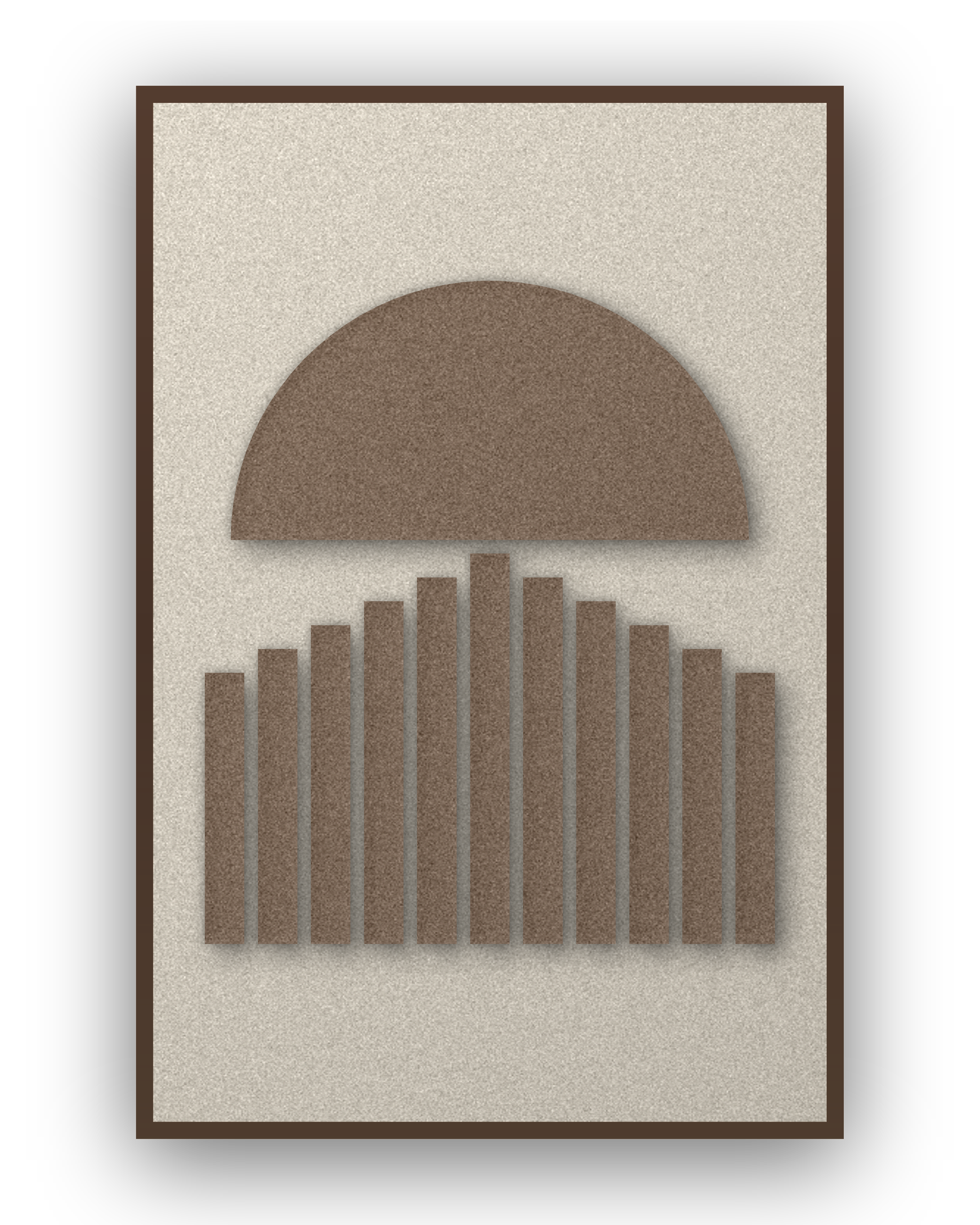 Panneau en feutre acoustique Sunset Stripes Cocoa avec cadre caisse châtaigne (wengé), détouré