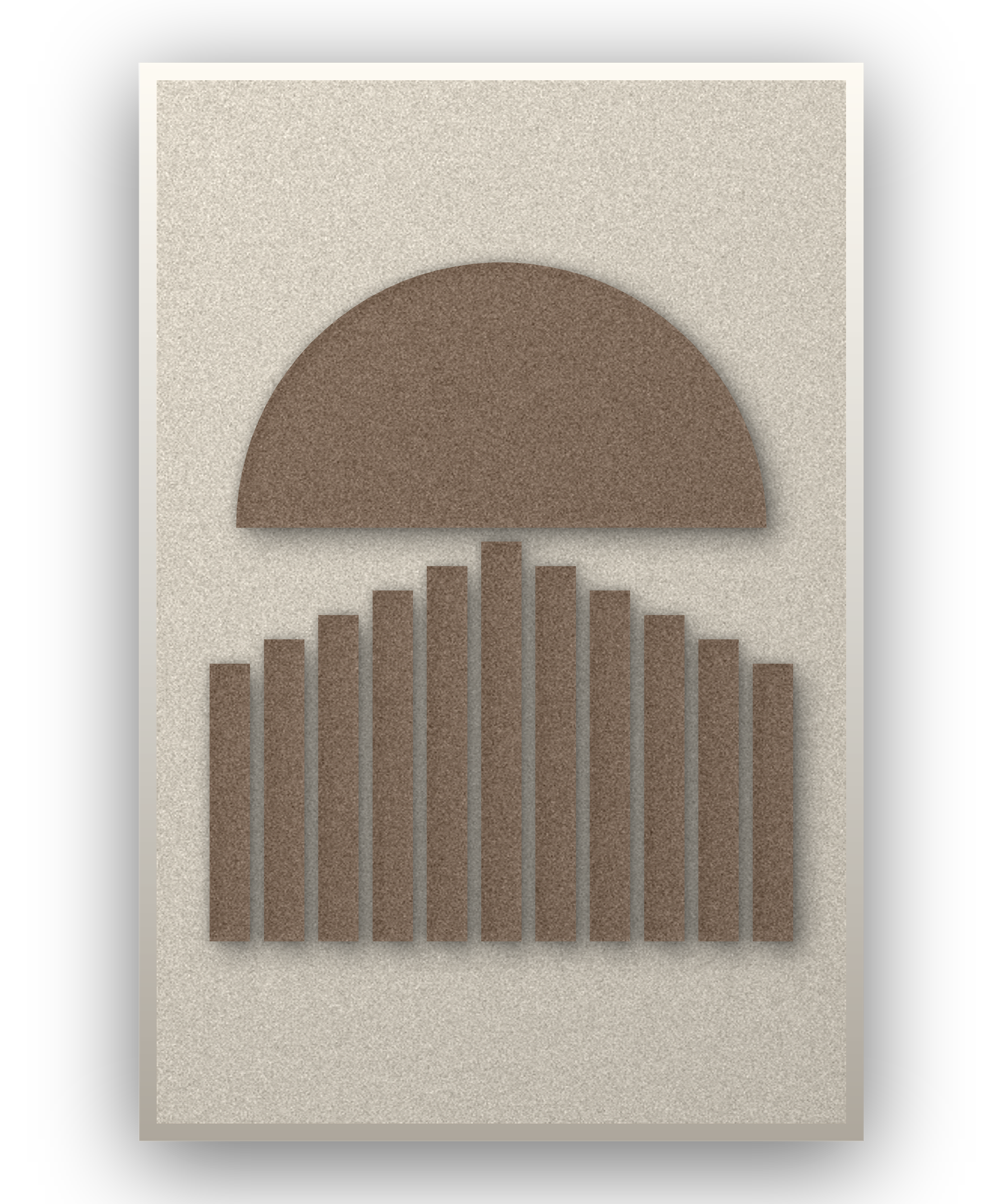 Sunset Stripes Cocoa Akustikfilz-Paneel mit weißem Schattenfugenrahmen, freigestellt