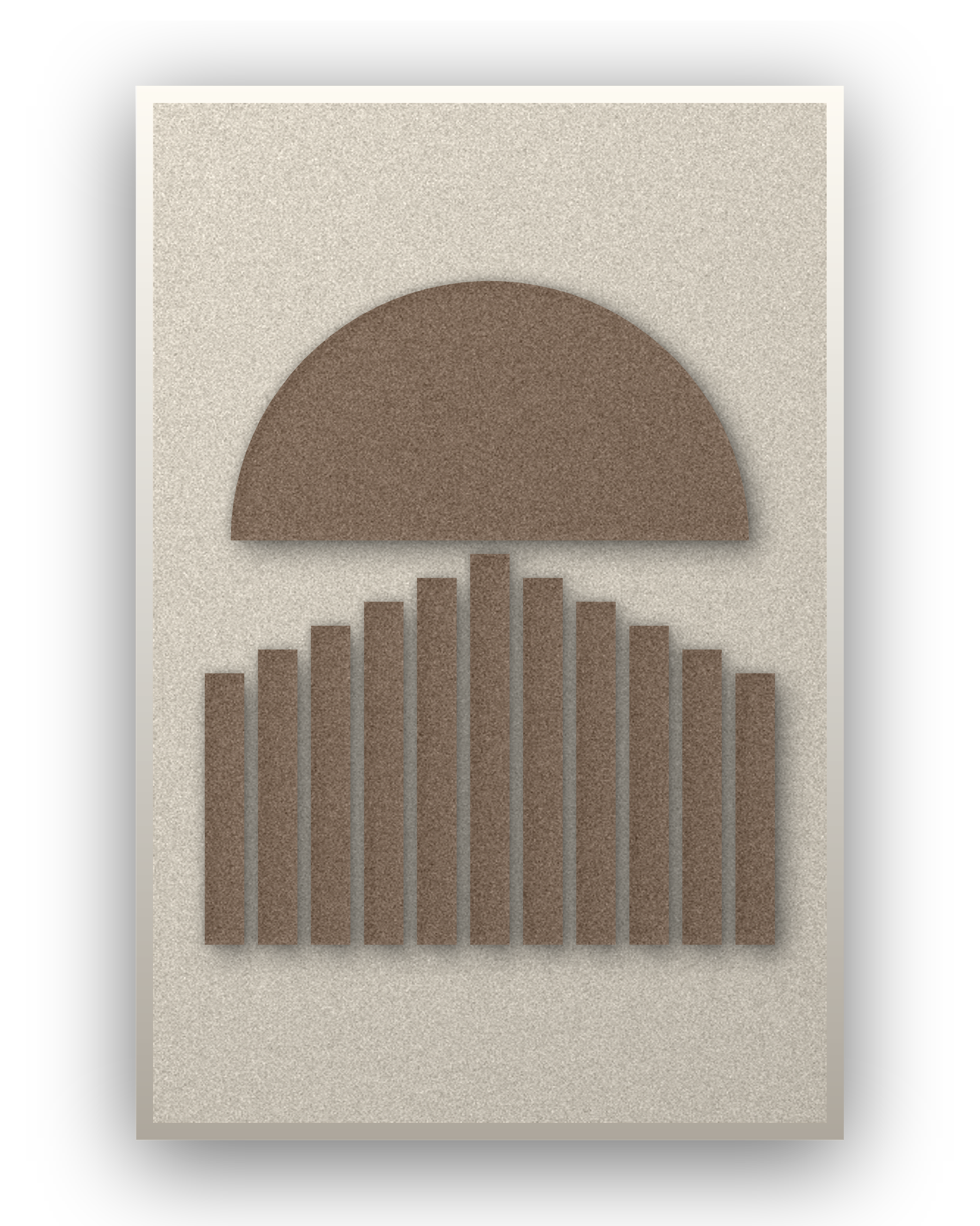 Panneau en feutre acoustique Sunset Stripes Cocoa avec cadre caisse blanc, détouré