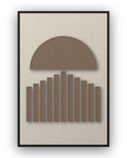 Panneau en feutre acoustique Sunset Stripes Cocoa avec éléments appliqués brun café sur ivoire, cadre caisse noir