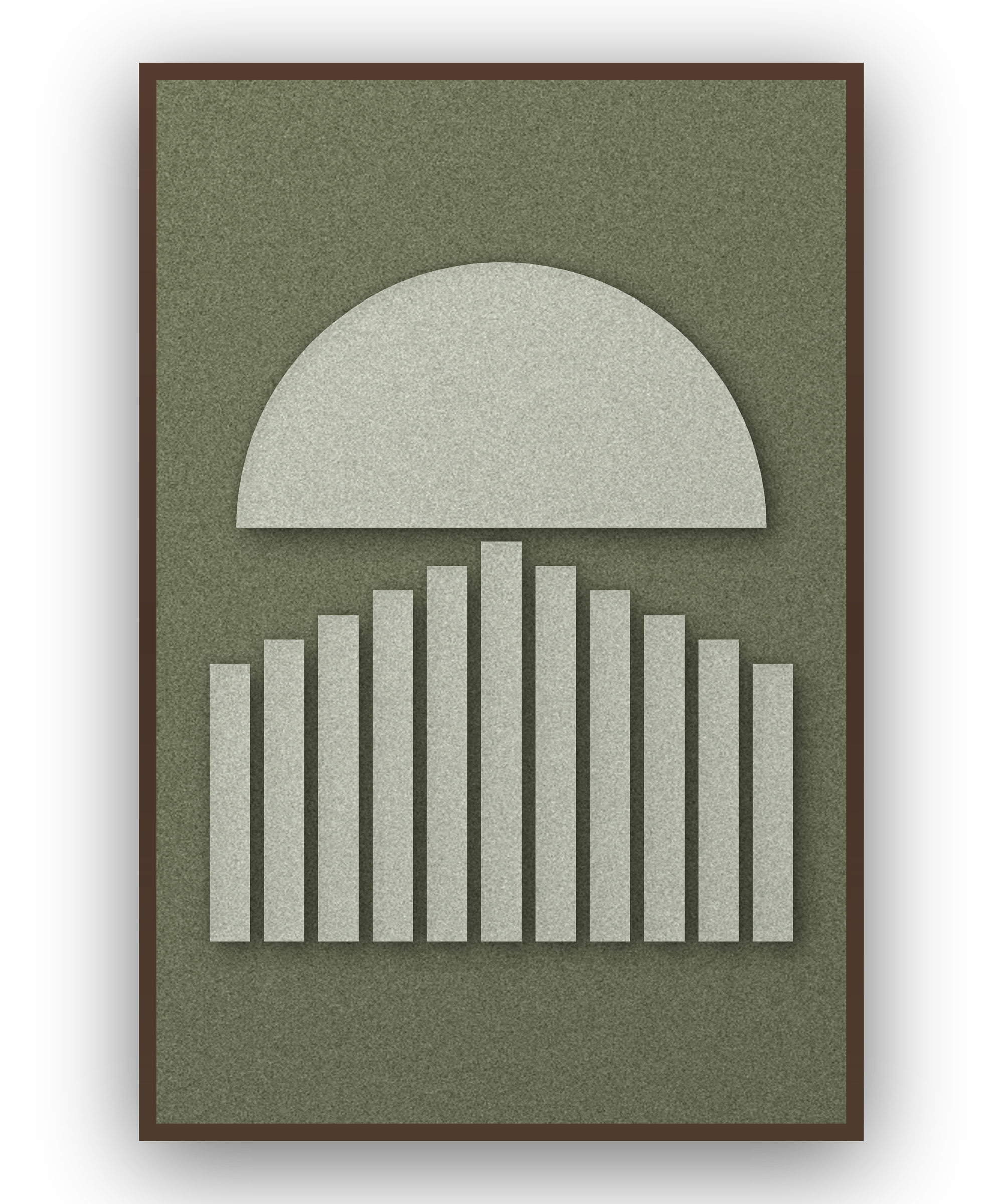 Sunset Stripes Fern Akustikfilz-Paneel mit kastanienbraunem Schattenfugenrahmen (Wenge), freigestellt