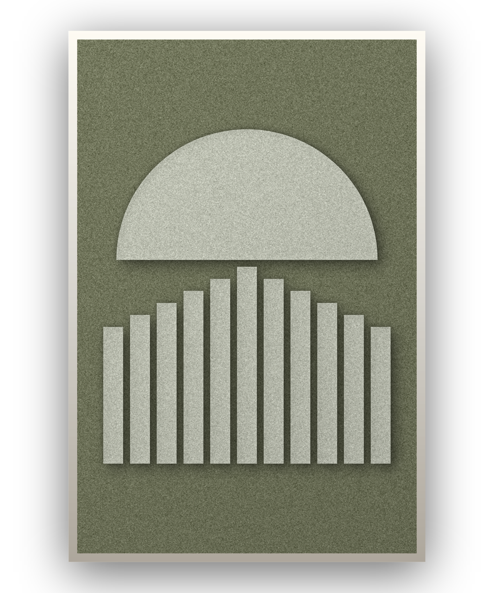Sunset Stripes Fern Akustikfilz-Paneel mit weißem Schattenfugenrahmen, freigestellt