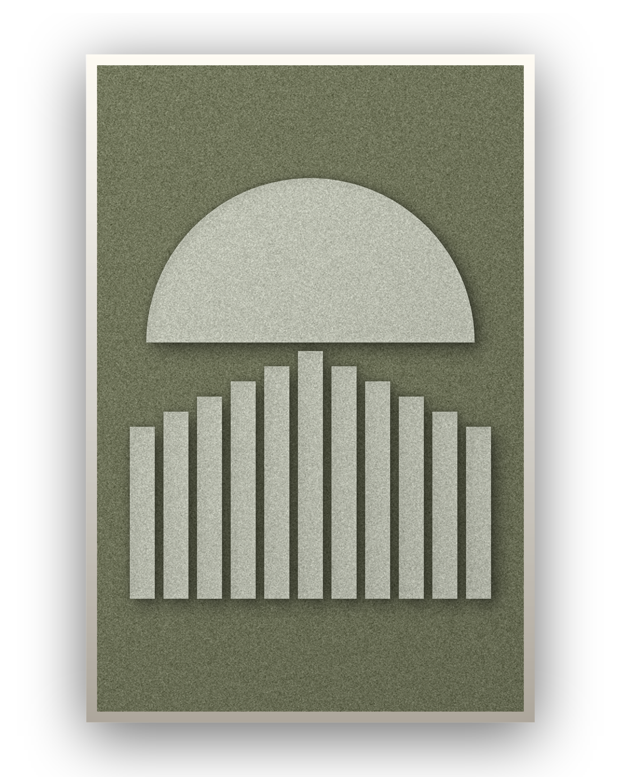 Panneau en feutre acoustique Sunset Stripes Fern avec cadre caisse blanc, détouré