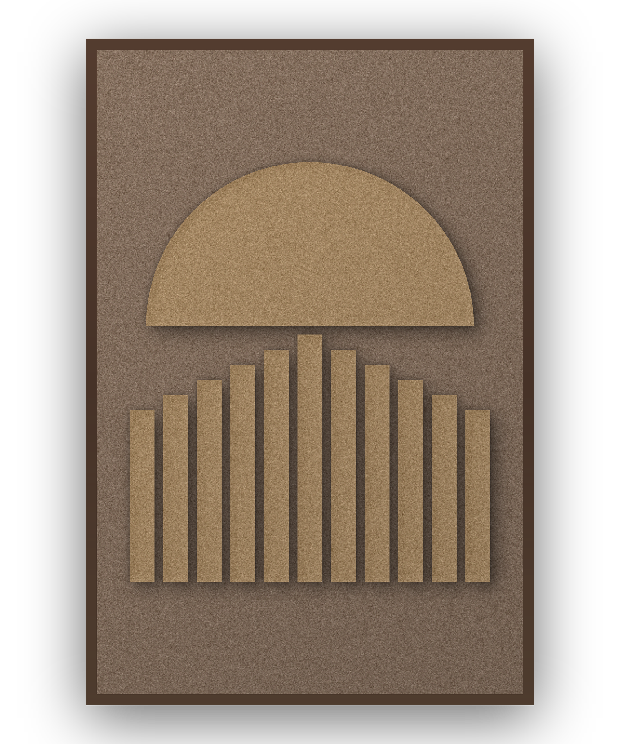 Sunset Stripes Latte Akustikfilz-Paneel mit kastanienbraunem Schattenfugenrahmen (Wenge), freigestellt