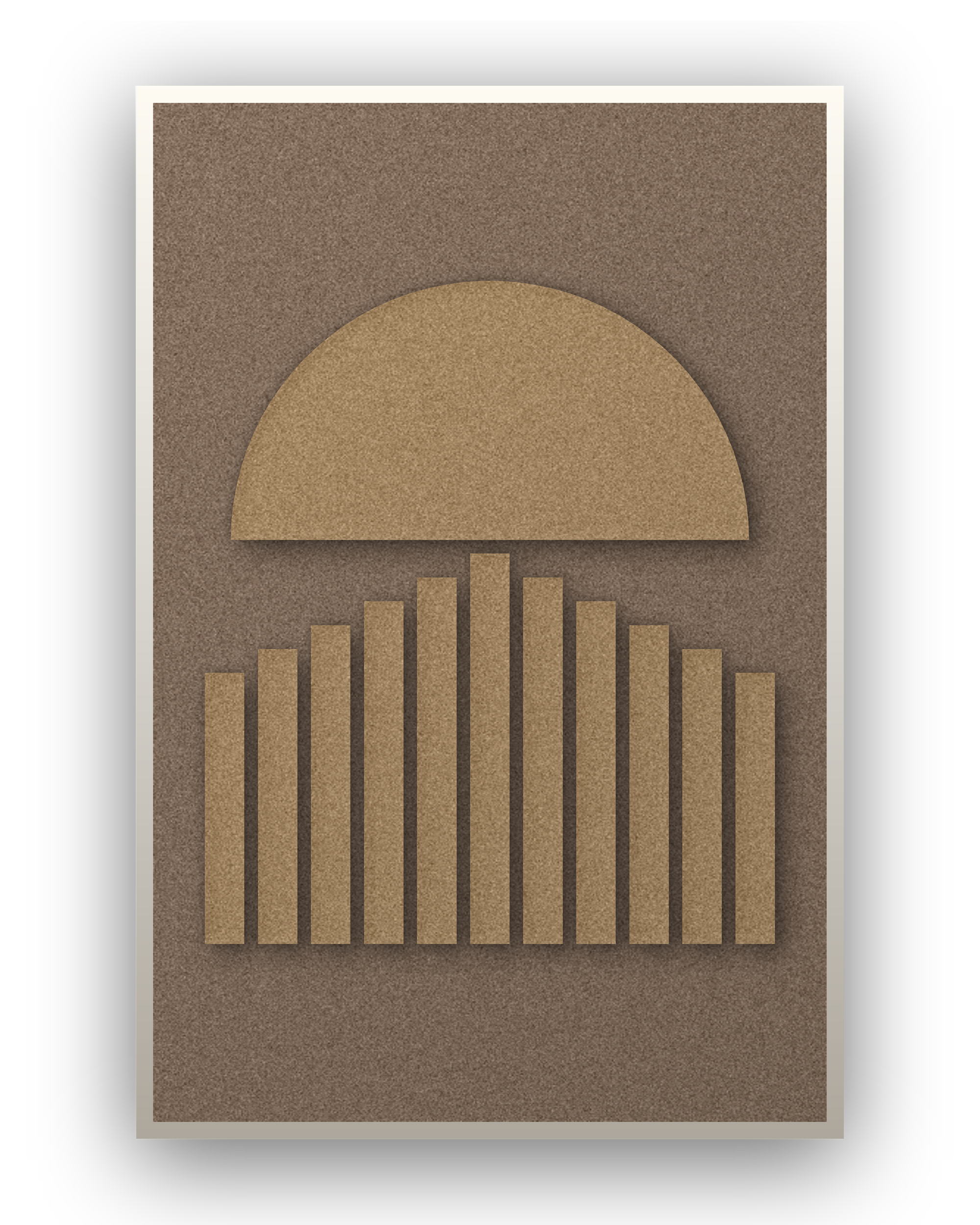 Panneau en feutre acoustique Sunset Stripes Latte avec cadre caisse blanc, détouré
