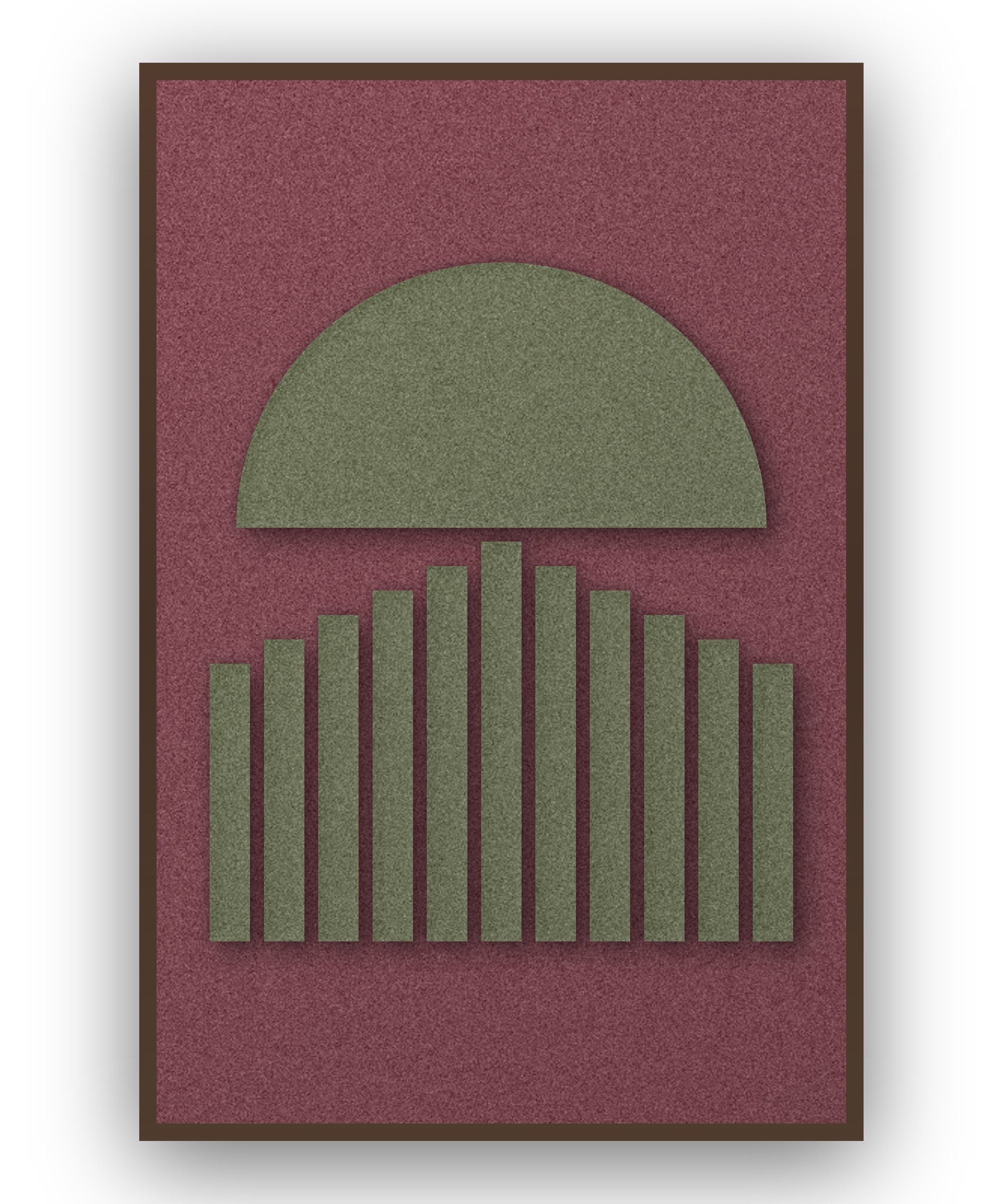 Sunset Stripes Wine Akustikfilz-Paneel mit kastanienbraunem Schattenfugenrahmen (Wenge), freigestellt