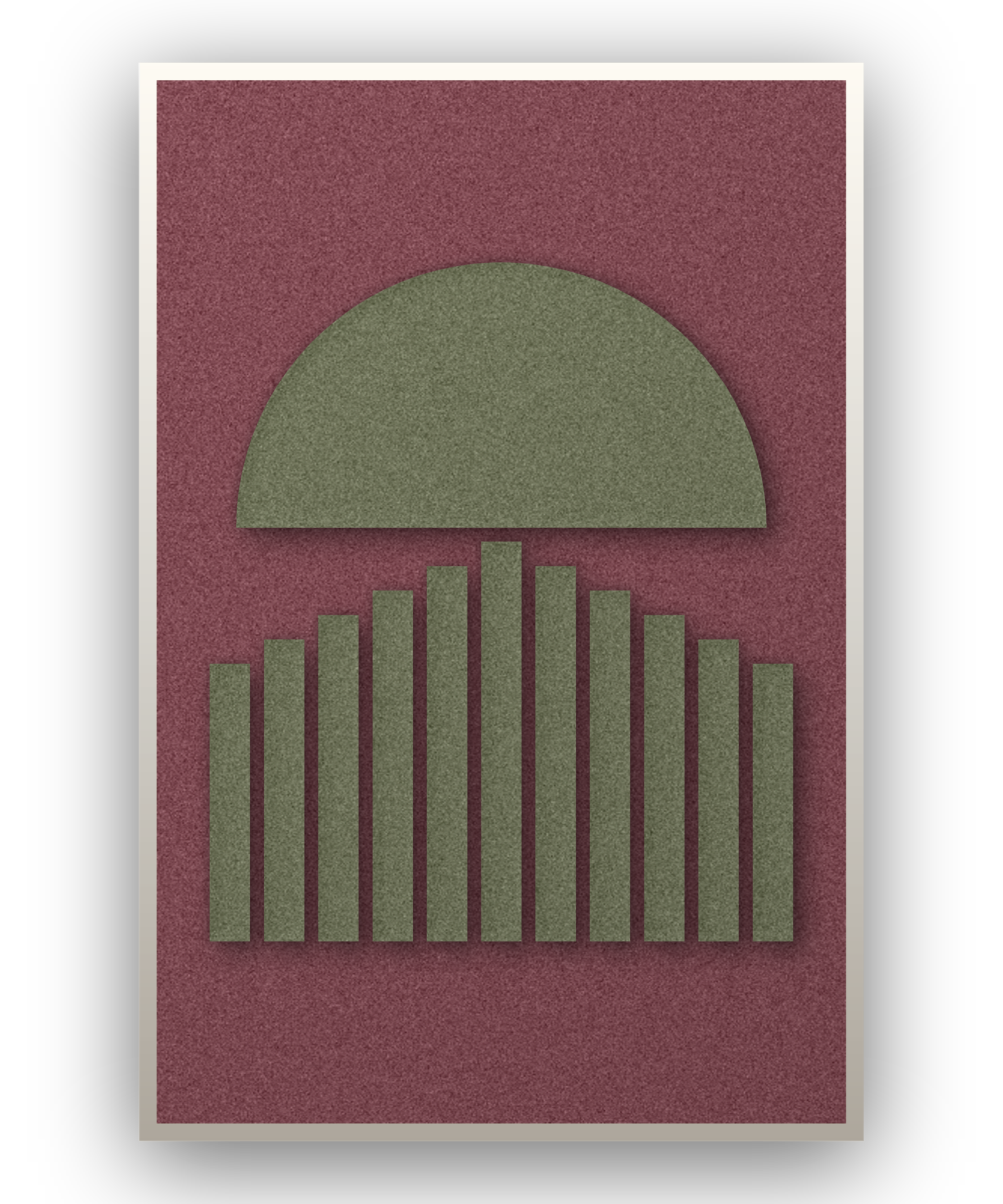 Sunset Stripes Wine Akustikfilz-Paneel mit weißem Schattenfugenrahmen, freigestellt
