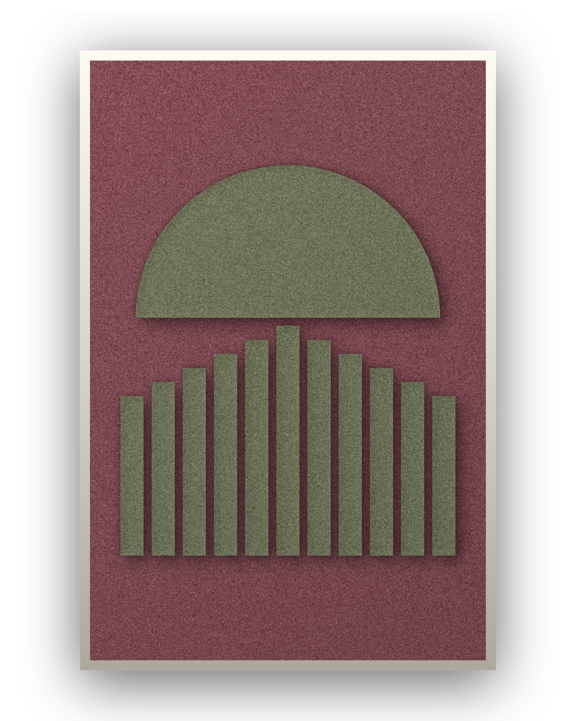 Panneau en feutre acoustique Sunset Stripes Wine avec cadre caisse blanc, détouré