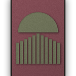 Panneau en feutre acoustique Sunset Stripes Wine avec éléments appliqués vert forêt sur bordeaux, cadre caisse noir