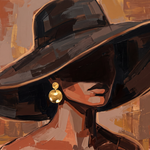 Terracotta Breath - geschilderd portret hoed met gouden oorbel wanddecoratie