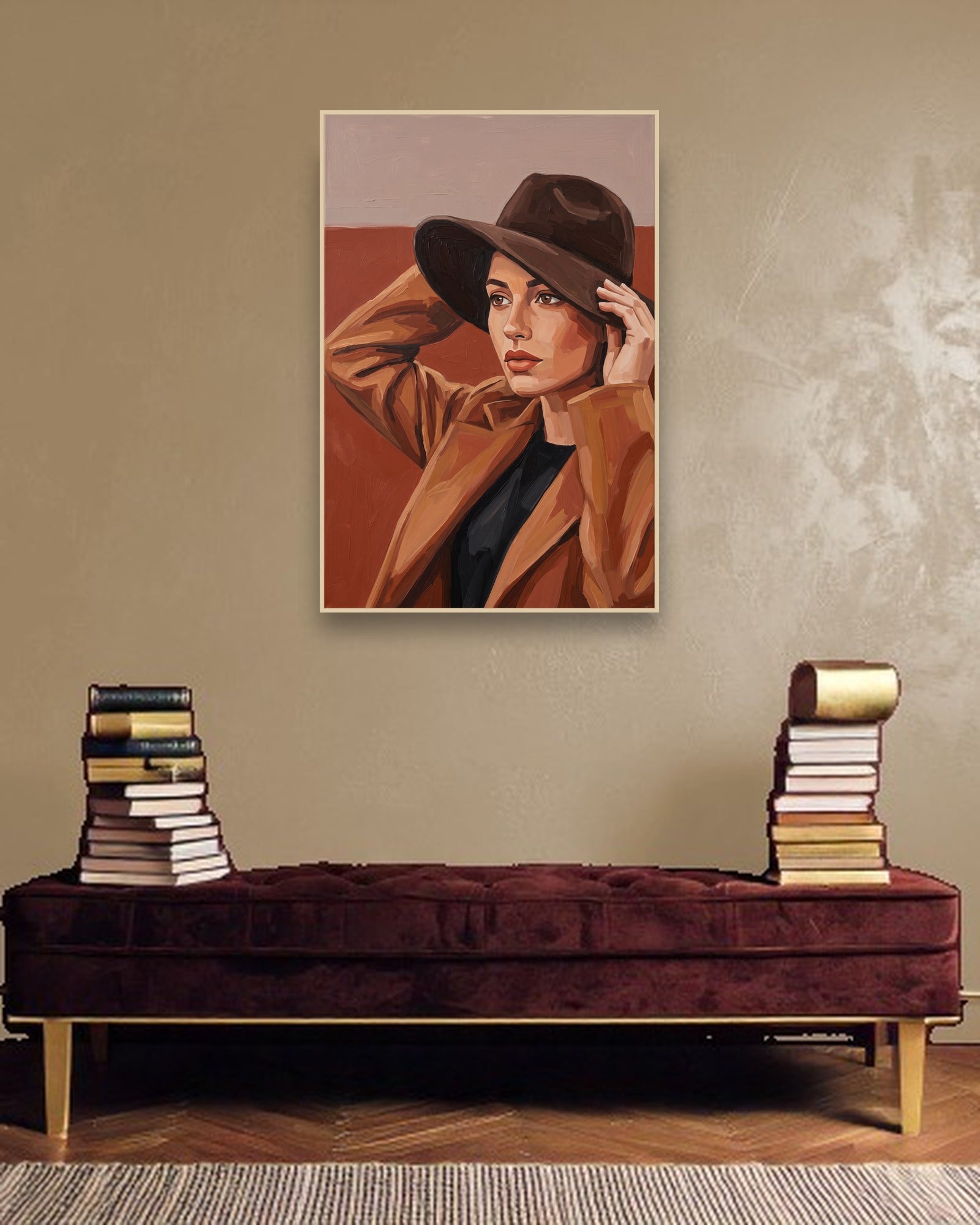 Terracotta Gaze sfeerbeeld met blanke houten lijst in moderne luxe interieur