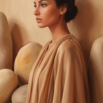 Terracotta Silhouette - profielportret vrouw tussen stenen wanddecoratie
