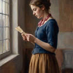 The Quiet Letter - klassiek schilderij van een vrouw die bij het raam een brief leest