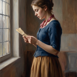 The Quiet Letter - klassiek schilderij van een vrouw die bij het raam een brief leest