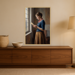 The Quiet Letter van Wandkraft op canvas in blanke baklijst, in een warm, licht interieur.