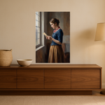 The Quiet Letter van Wandkraft op canvas zonder lijst, vlak aan de muur, in een warm, licht interieur.