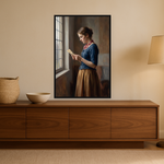 The Quiet Letter van Wandkraft op canvas in zwarte baklijst, in een warm, licht interieur.