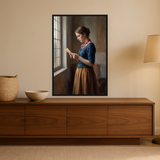 The Quiet Letter van Wandkraft op canvas in zwarte baklijst, in een warm, licht interieur.