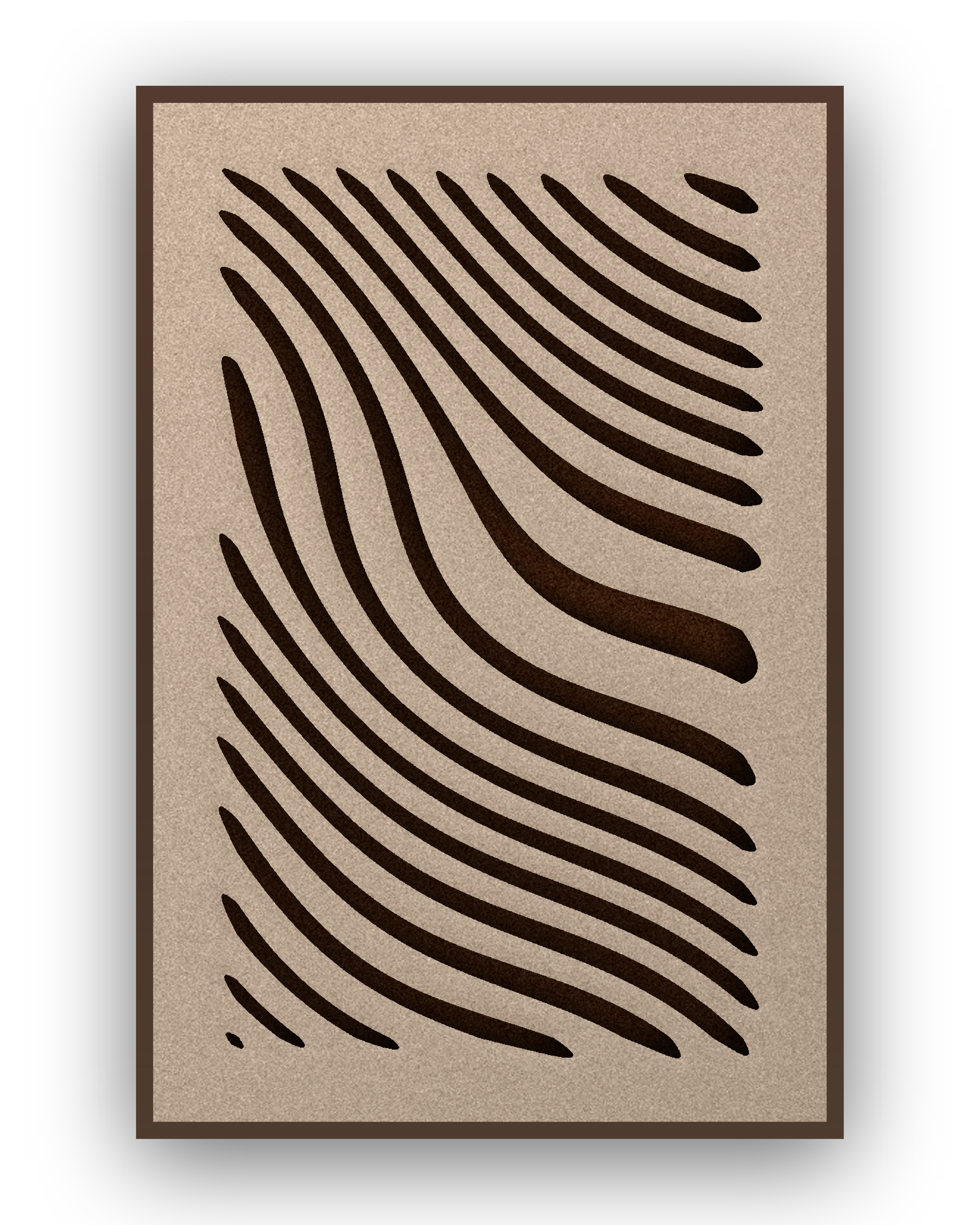 Tidal Stripes akoestisch viltpaneel met kastanjebruine baklijst, vrijstaand