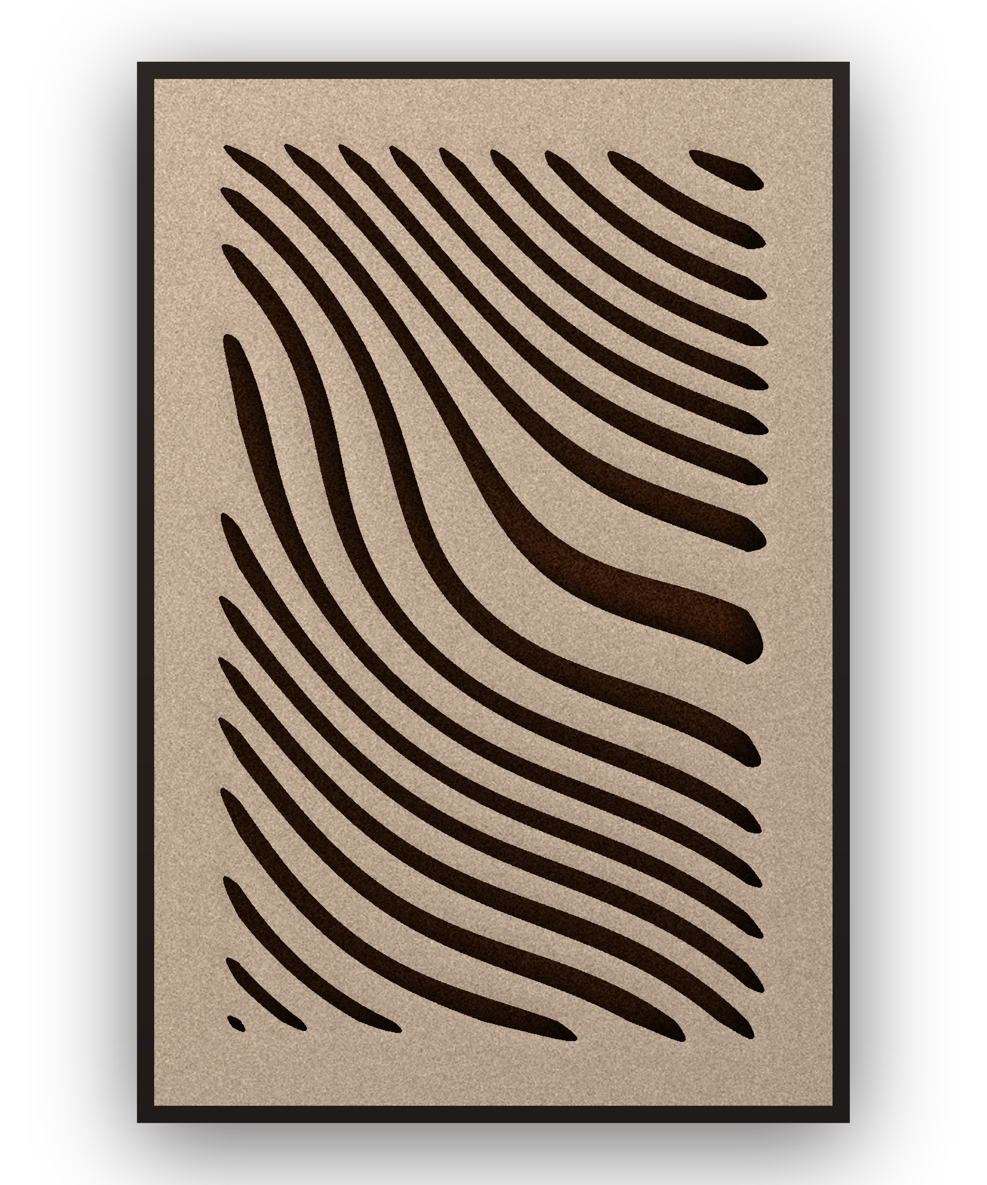 Tidal Stripes Akustikfilz-Paneel mit schwarzem Schattenfugenrahmen, freigestellt
