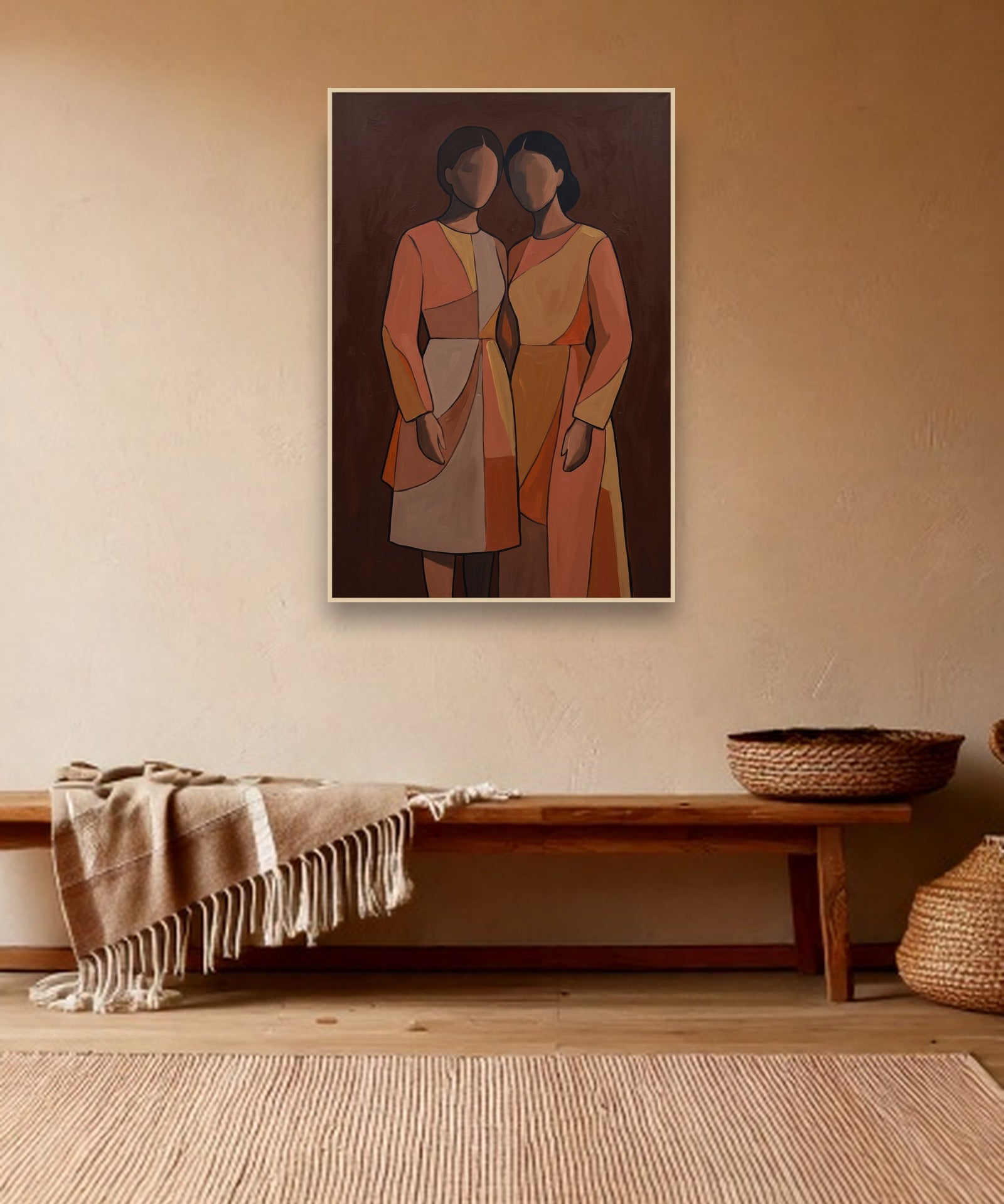 Two Sisters sfeerbeeld met blanke houten lijst in bohemien interieur