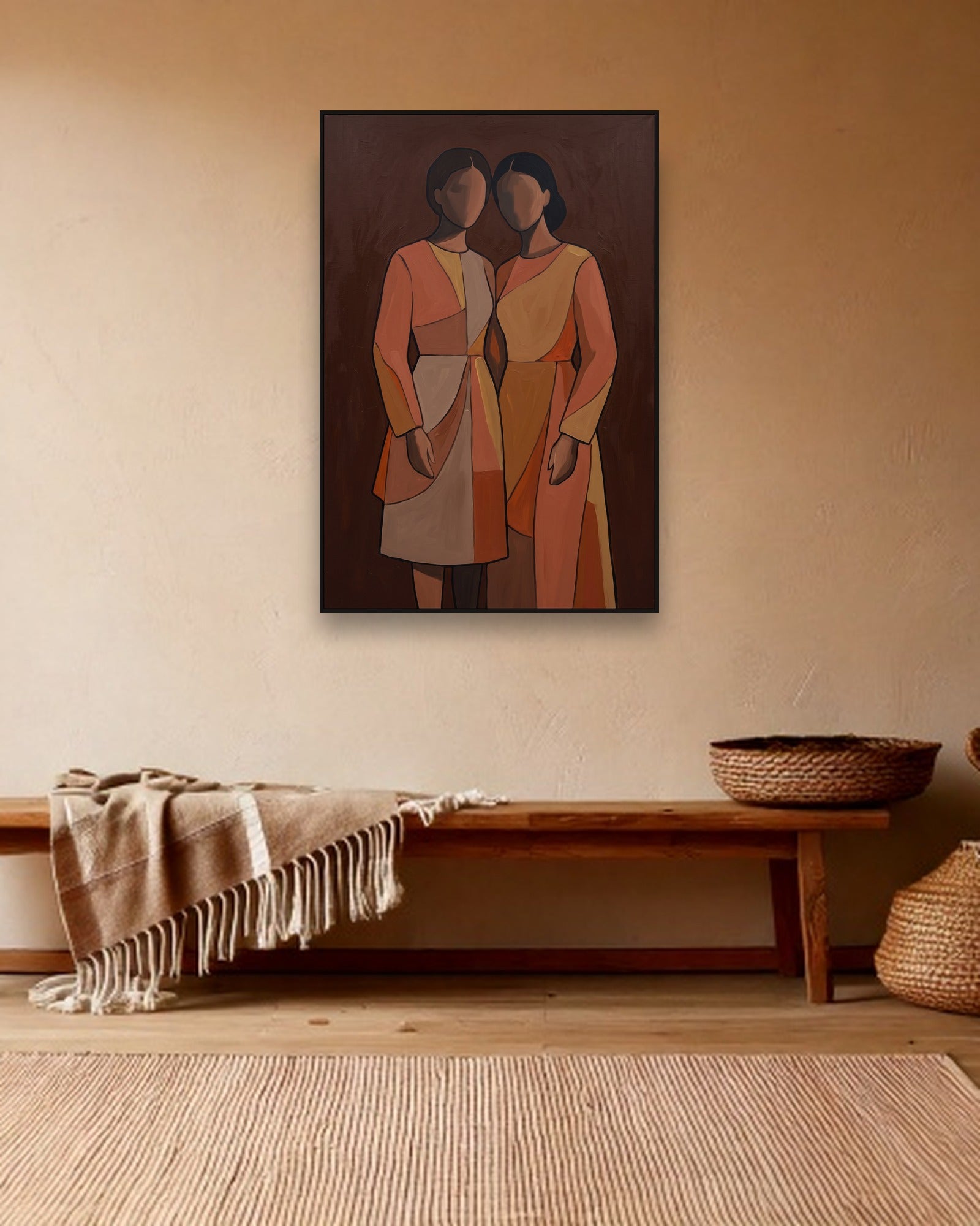 Two Sisters Stimmungsbild mit schwarzem Schattenfugenrahmen im Boho Interieur