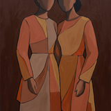 Two Sisters - geometrisch dubbelportret twee vrouwen wanddecoratie