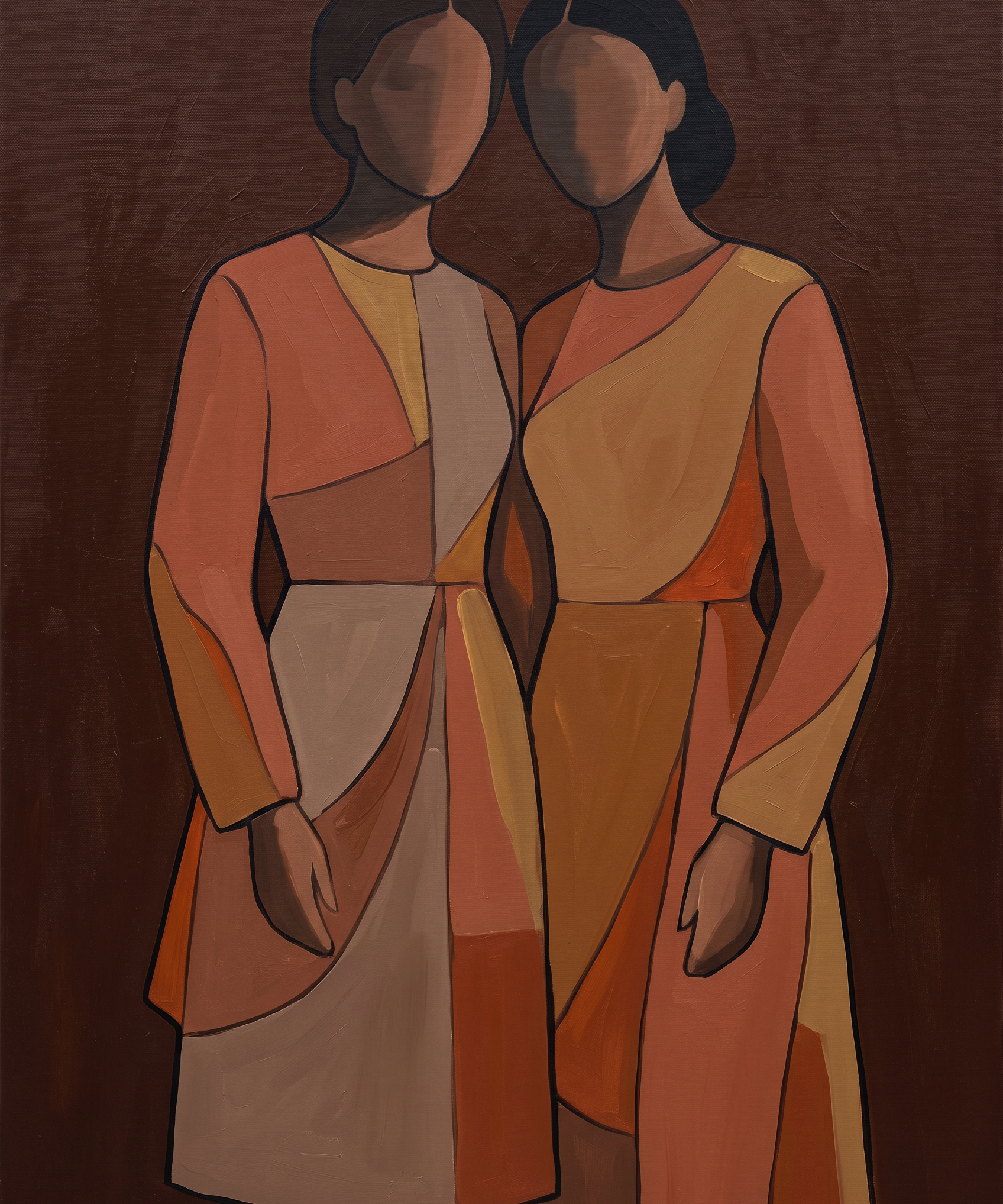 Two Sisters - geometrisch dubbelportret twee vrouwen wanddecoratie