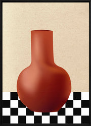 Wandkraft Wanddekoration: Terrakotta-Vase Wandkraft Stillness mit breitem Fuß auf schwarz-weißem Schachbrett, minimalistischer Stil. Für ein stilvolles Interieur