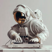 Wandkraft Wanddekoration: Astronaut im silbergrauen Raumanzug als DJ, moderne futuristische Wanddekoration mit lebendigen Farben und dynamischer Atmosphäre. Für ein stilvolles Interieur