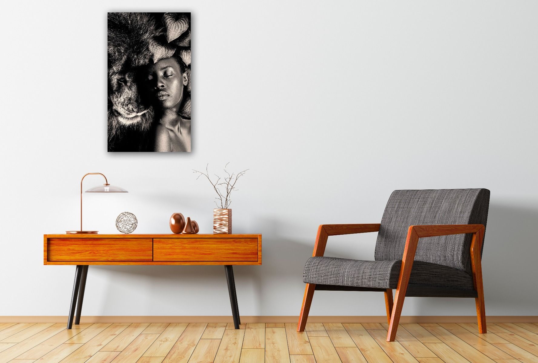 Woman and Lion Walldecoration Wandkraft