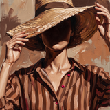 Veiled in Straw - vrouw met strooien hoed portret, Wandkraft