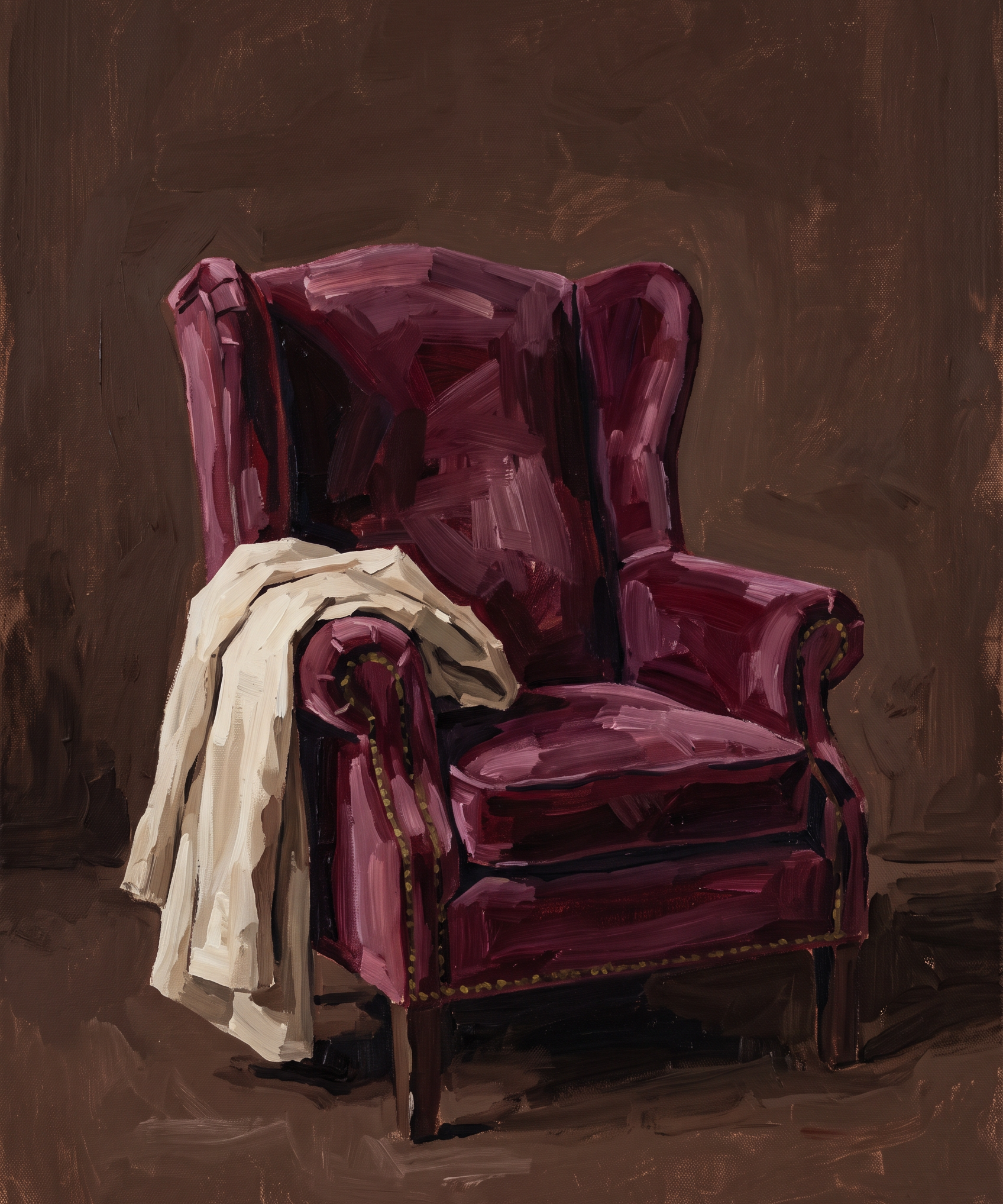 Velvet Repose - bordeauxrode fluwelen fauteuil, Wandkraft