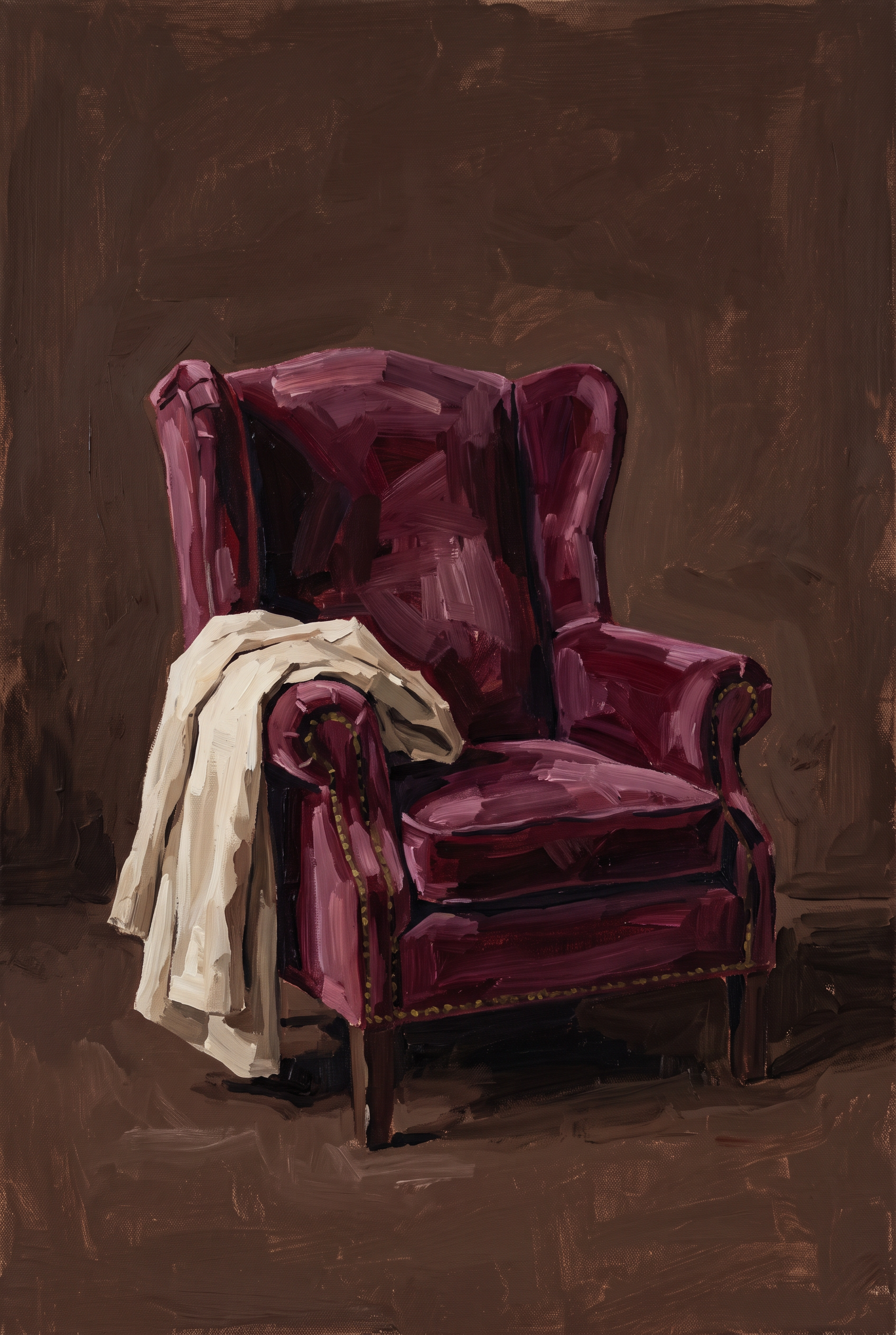 Velvet Repose - bordeauxrode fluwelen fauteuil, Wandkraft