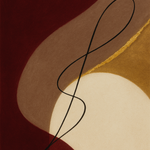 Velvet Silence wanddecoratie van Wandkraft: een abstracte compositie van zachte overlappende vlakken en een enkele vloeiende lijn, in diep bordeaux, warm taupe, gebroken ivoor en fine-art goud.