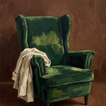 Verdant Repose - groene fluwelen fauteuil wanddecoratie