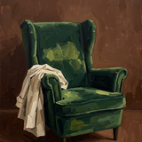 Verdant Repose - groene fluwelen fauteuil wanddecoratie