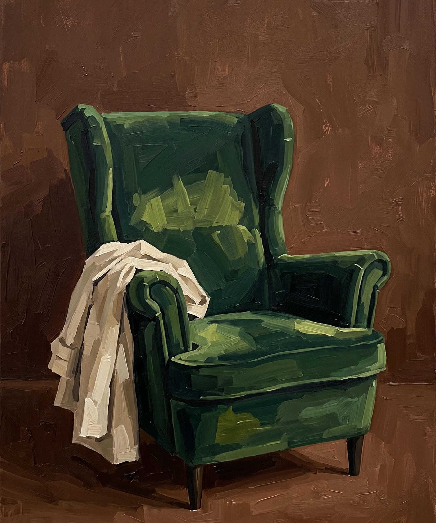 Verdant Repose - groene fluwelen fauteuil wanddecoratie