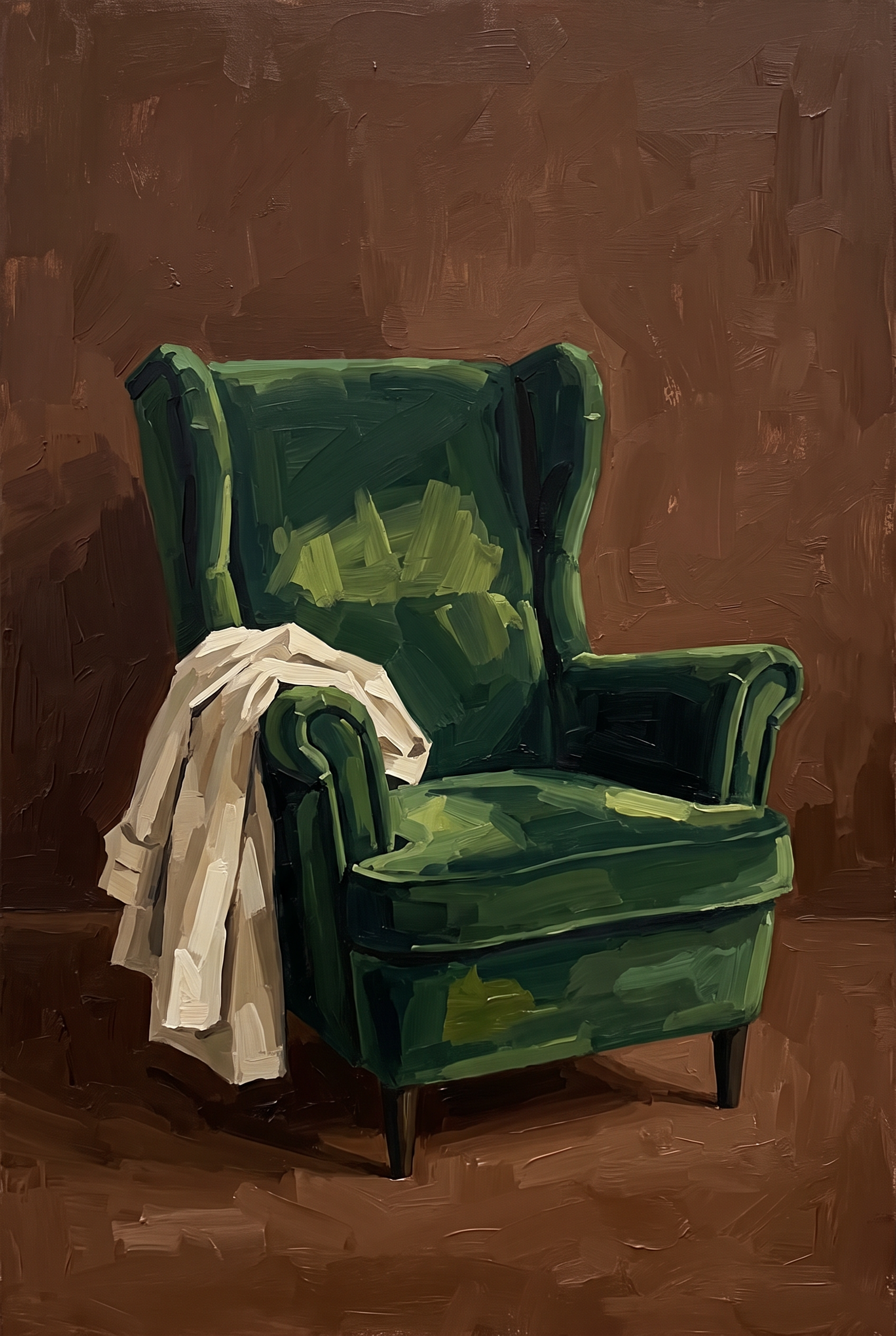Verdant Repose - groene fluwelen fauteuil wanddecoratie