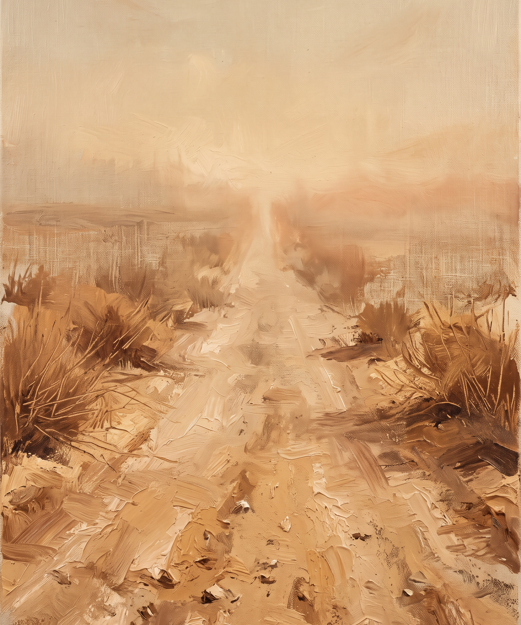 Warm Coast - geschilderd duinlandschap zandpad wanddecoratie