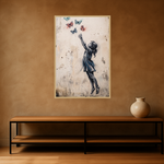 Wings of Wonder van Wandkraft op canvas in blanke baklijst, in een stoere loft.