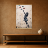 Wings of Wonder van Wandkraft op canvas in blanke baklijst, in een stoere loft.